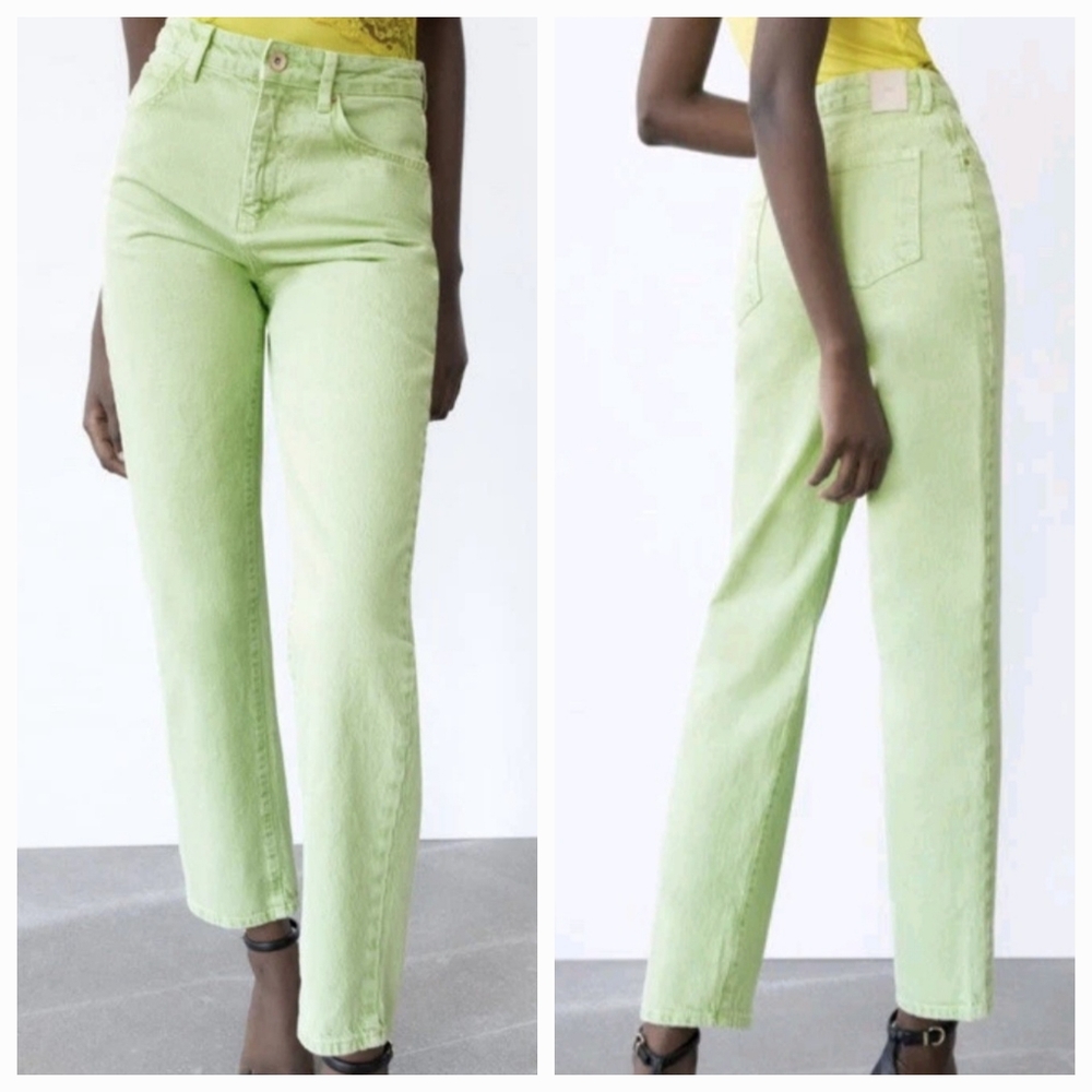 ZARA Lime Green Denim High Waist Jeans Women’s size 0